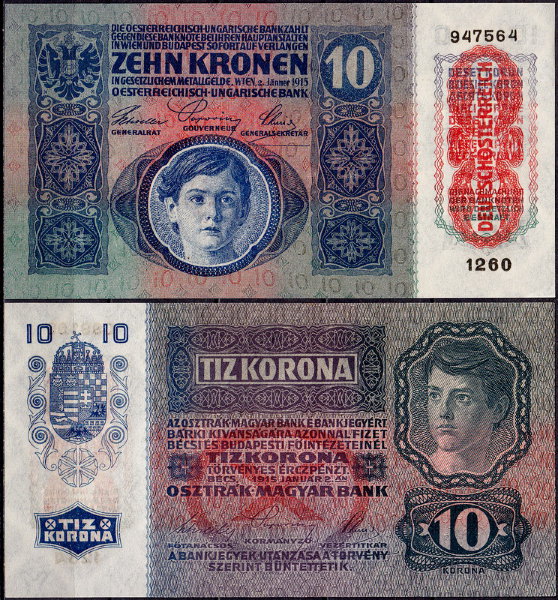Австрия 10 крон 1915 (1919) UNC P.51