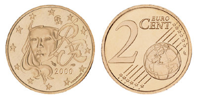 Франция, 2 цента 2000 (UNC, медь)