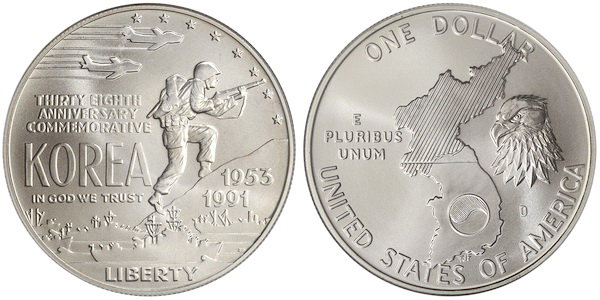 США, 1 доллар 1991 год, В память о Корейской войне