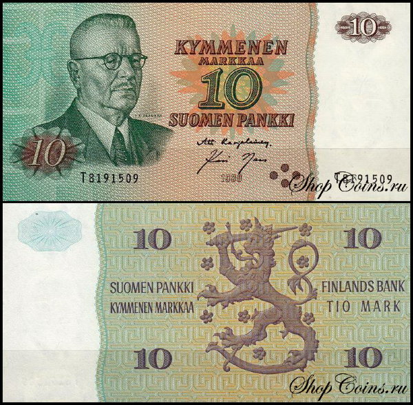Финляндия 10 марок 1980 (UNC Pick 111)