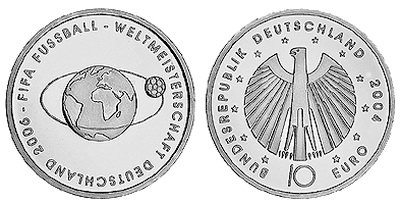 Германия, 10 евро 2004 ADFGJ (UNC) Чемпионат Мира по футболу в Германии