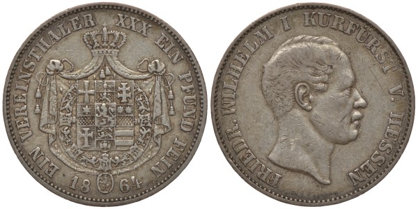 Гессен-Кассель 1 талер 1864 Фридрих Вильгельм (1847-1866) 