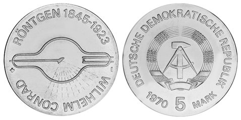 ГДР, 5 марок 1970 год, Вильгельм Рентген