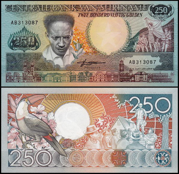 Суринам 250 гульденов 1988 (UNC Pick 134)
