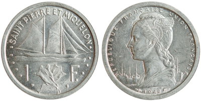 Сен-Пьер и Микелон, 1 франк 1948 год, UNC