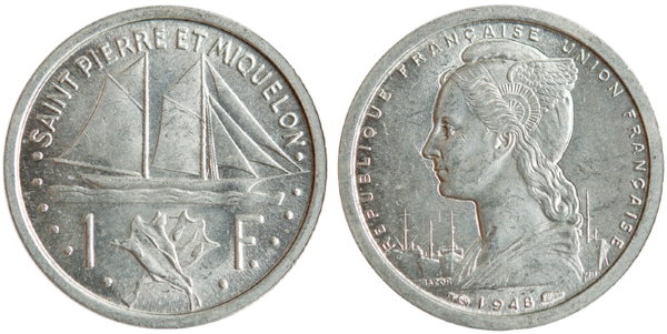 Сен-Пьер и Микелон, 1 франк 1948 год, UNC
