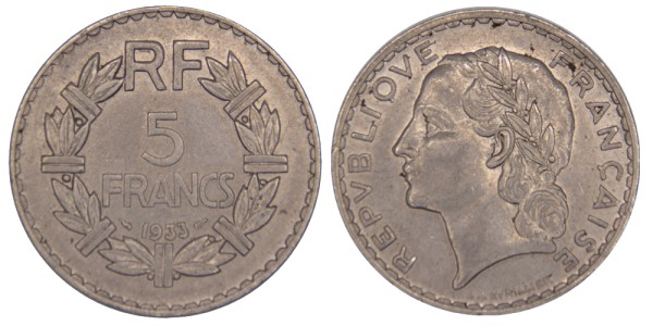 Франция, 5 франков 1933 год