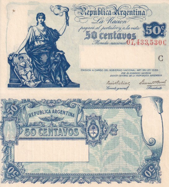 Аргентина 50 сентаво 1935 (UNC Pick 250(1-1))