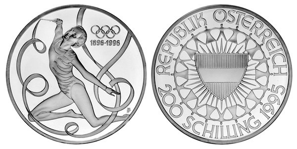 Австрия, 200 шиллингов 1995 год, Гимнастика, ПРУФ