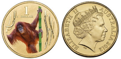 Австралия, 1 доллар 2012 (UNC, бронза) Орангутан
