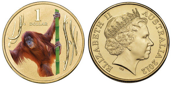 Австралия, 1 доллар 2012 (UNC, бронза) Орангутан