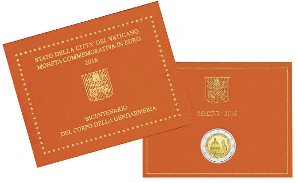 Ватикан, 2 евро 2016 год, 200 лет жандармерии