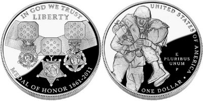 США, 1 доллар 2011 год, Почётная медаль Конгресса США, ПРУФ