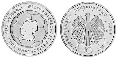 Германия, 10 евро 2003 ADFGJ (UNC) Чемпионат Мира по футболу в Германии