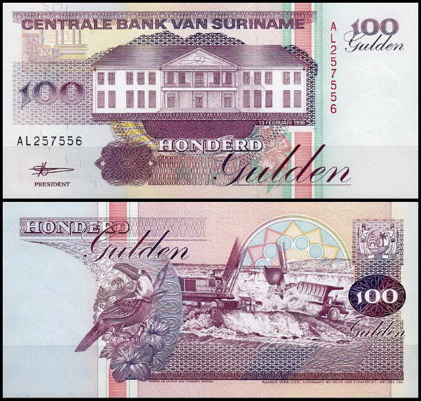 Суринам 100 гульденов 1991-1998 (UNC Pick 139)