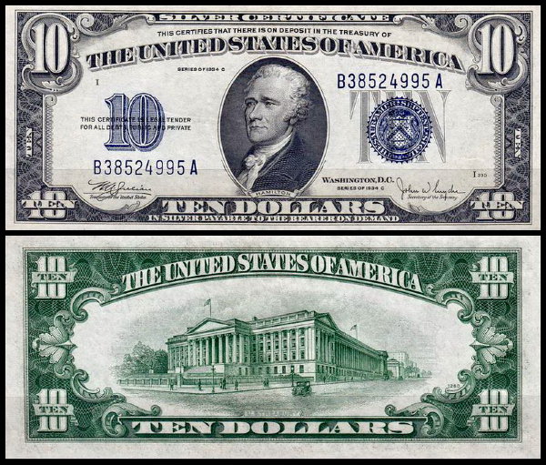 США 10 долларов 1934C (UNC Pick 415c) Silver Certificate