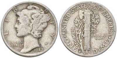 США, 10 центов 1942 год