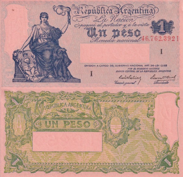 Аргентина 1 песо 1935 (UNC Pick 251) Серия - I