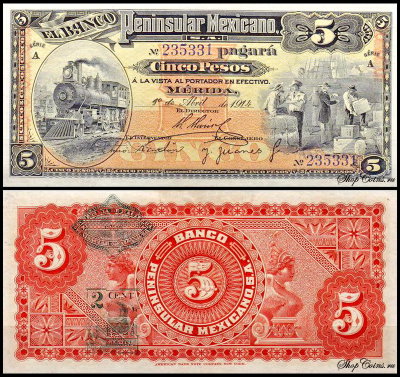 Мексика 5 песо 1914 (UNC Pick S465)