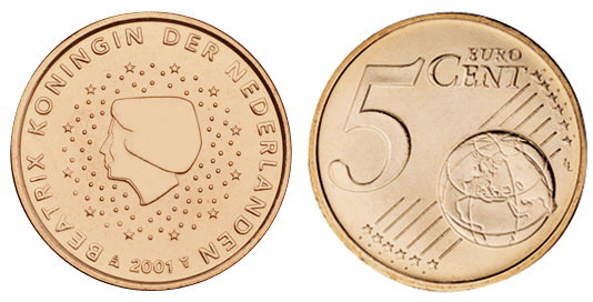 Нидерланды, 5 центов 2001 (UNC, медь)