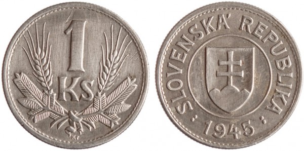 Словакия, 1 крона 1945 год, XF
