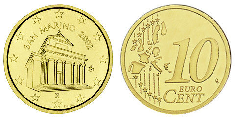 Сан Марино, 10 центов 2014 (UNC, латунь)