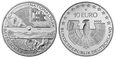 Германия, 10 евро 2005 D (UNC) Национальный парк «Баварский лес»