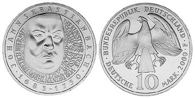 Германия, 10 марок 2000 год, Иоганн Себастьян Бах