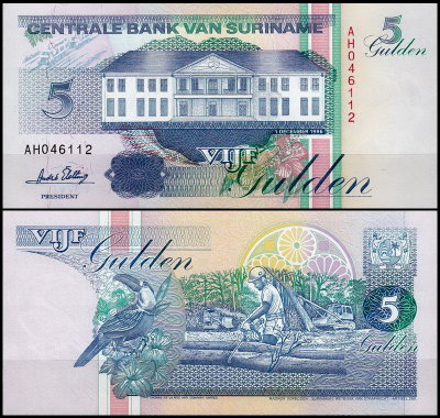 Суринам 5 гульденов 1991-1998 (UNC Pick 136)