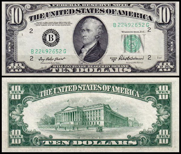 США 10 долларов 1950B (UNC Pick 439b) Federal Reserve Note