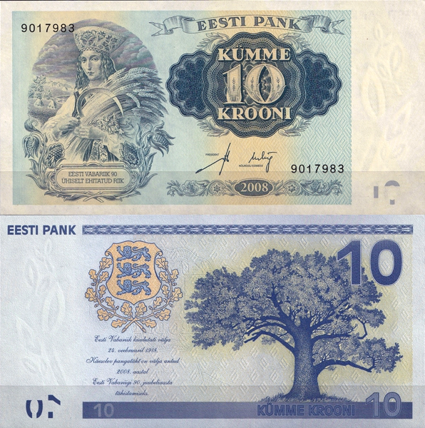 Эстония 10 крон 2008 (UNC Pick 90)