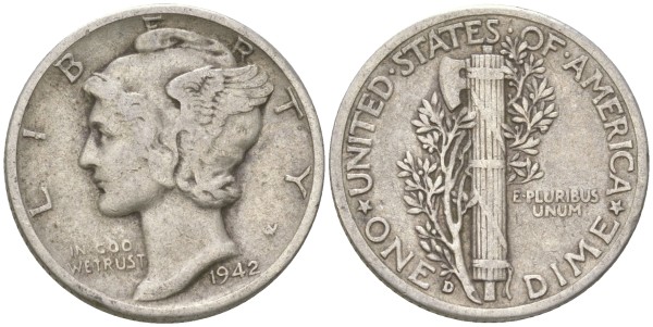 США, 10 центов 1942 год