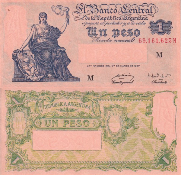 Аргентина 1 песо 1948-1951 (UNC Pick 257) Серия - M