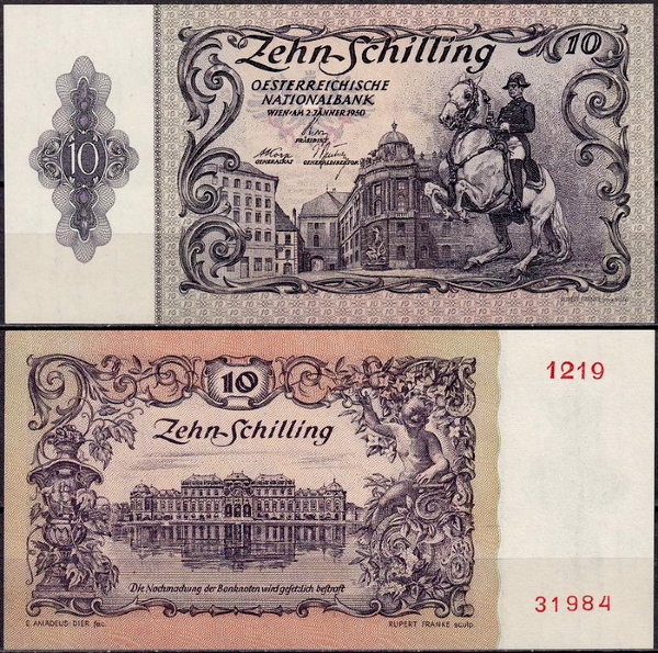 Австрия 10 шиллингов 1950 (UNC Pick 128)