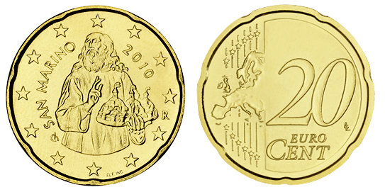 Сан Марино, 20 центов 2014 (UNC, латунь)