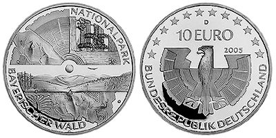 Германия, 10 евро 2005 D (PROOF) Национальный парк «Баварский лес»