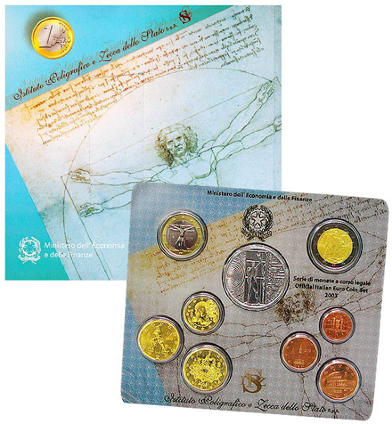 Италия, Набор монет 2003 года (буклет) С серебряной монетой