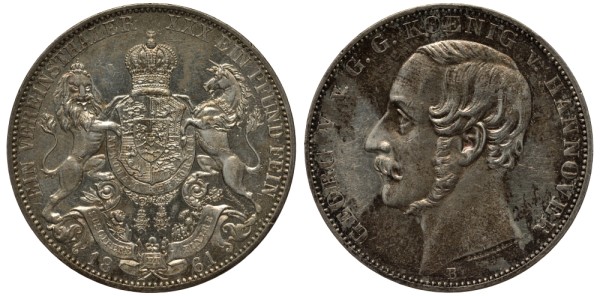 Ганновер 1 талер 1861 В, Георг V (1851-1866)