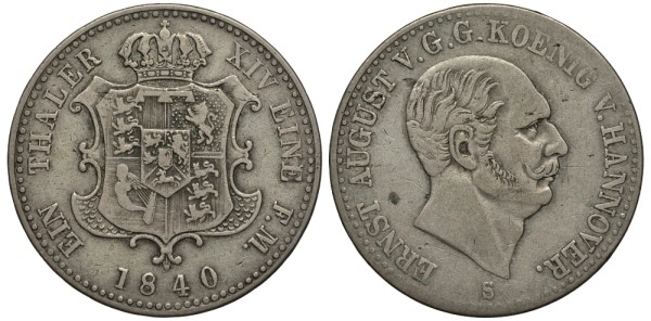 Ганновер 1 талер 1840 S, Эрнст Август (1837-1851)