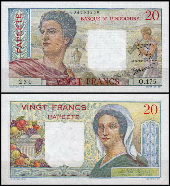 Таити 20 франков 1951-1963 (UNC Pick 21)