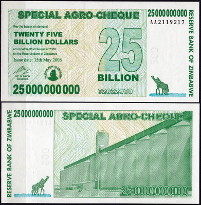 Зимбабве 25000000000 долларов 2008 (UNC Pick 62)