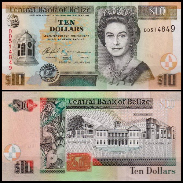Белиз 10 долларов 2005 (UNC Pick 68b)