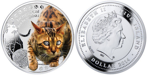 Ниуэ, 1 доллар 2014 год, Бенгальская кошка, ПРУФ