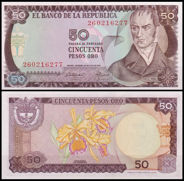 Колумбия 50 песо 1973-1974 (UNC Pick 414)
