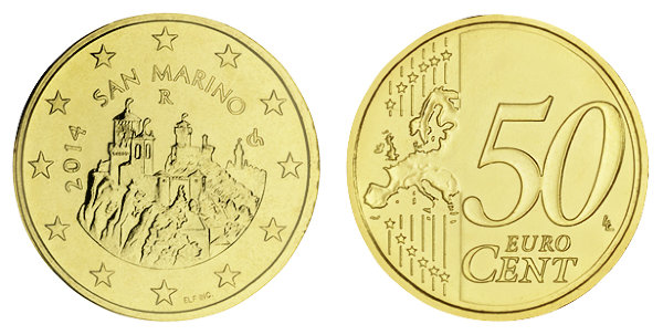 Сан Марино, 50 центов 2014 (UNC, латунь)